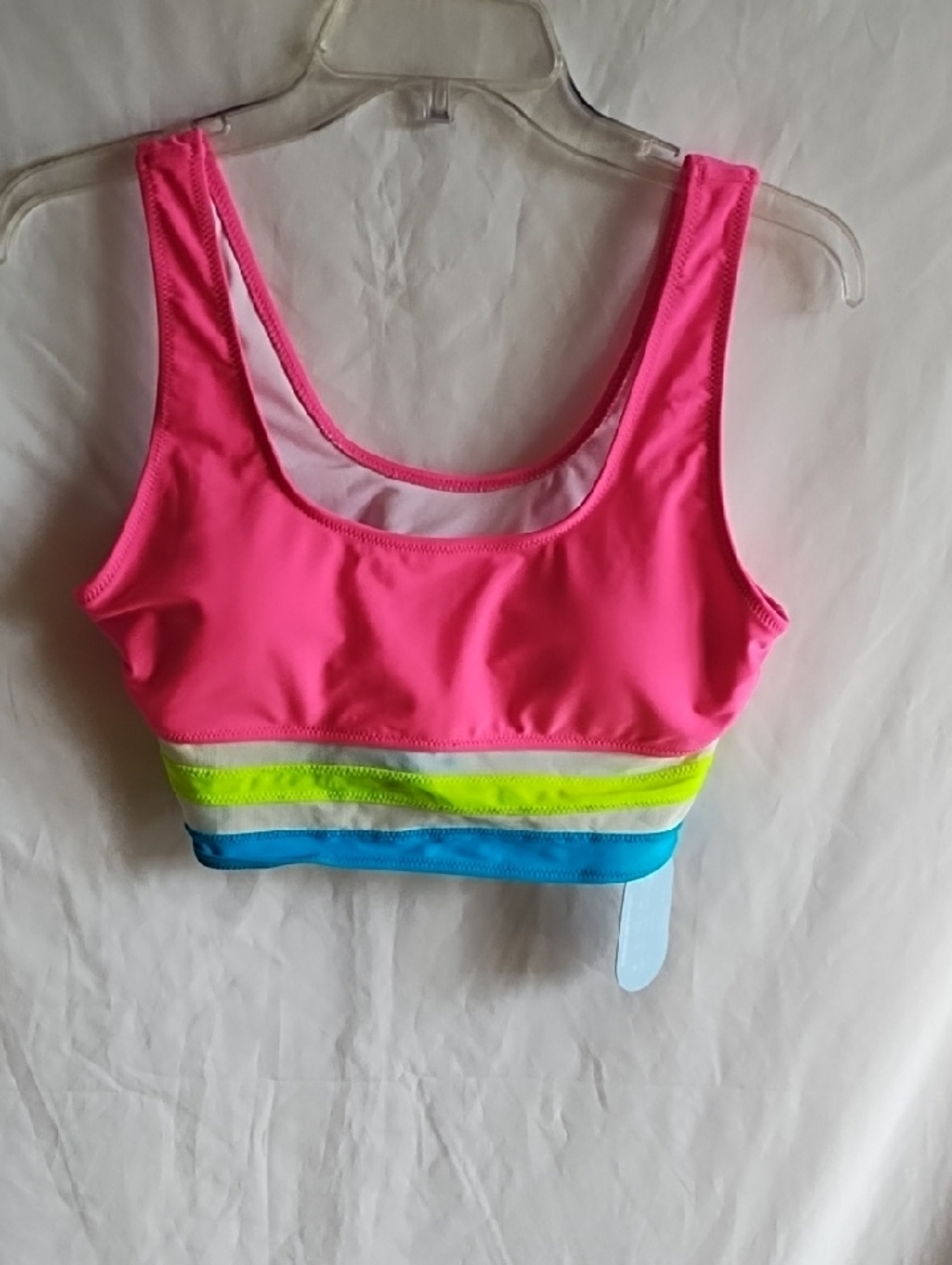 Neon Pink swimsuit, top with Color-Block Stripes